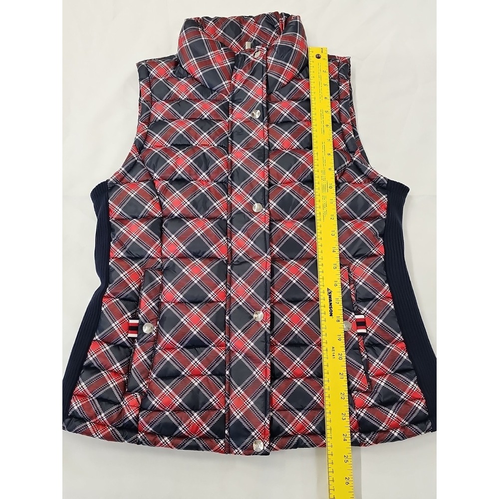 Tommy Hilfiger Puffer Vest Womens‎ M. Blue Red Plaid Full Zip & Snap Pockets